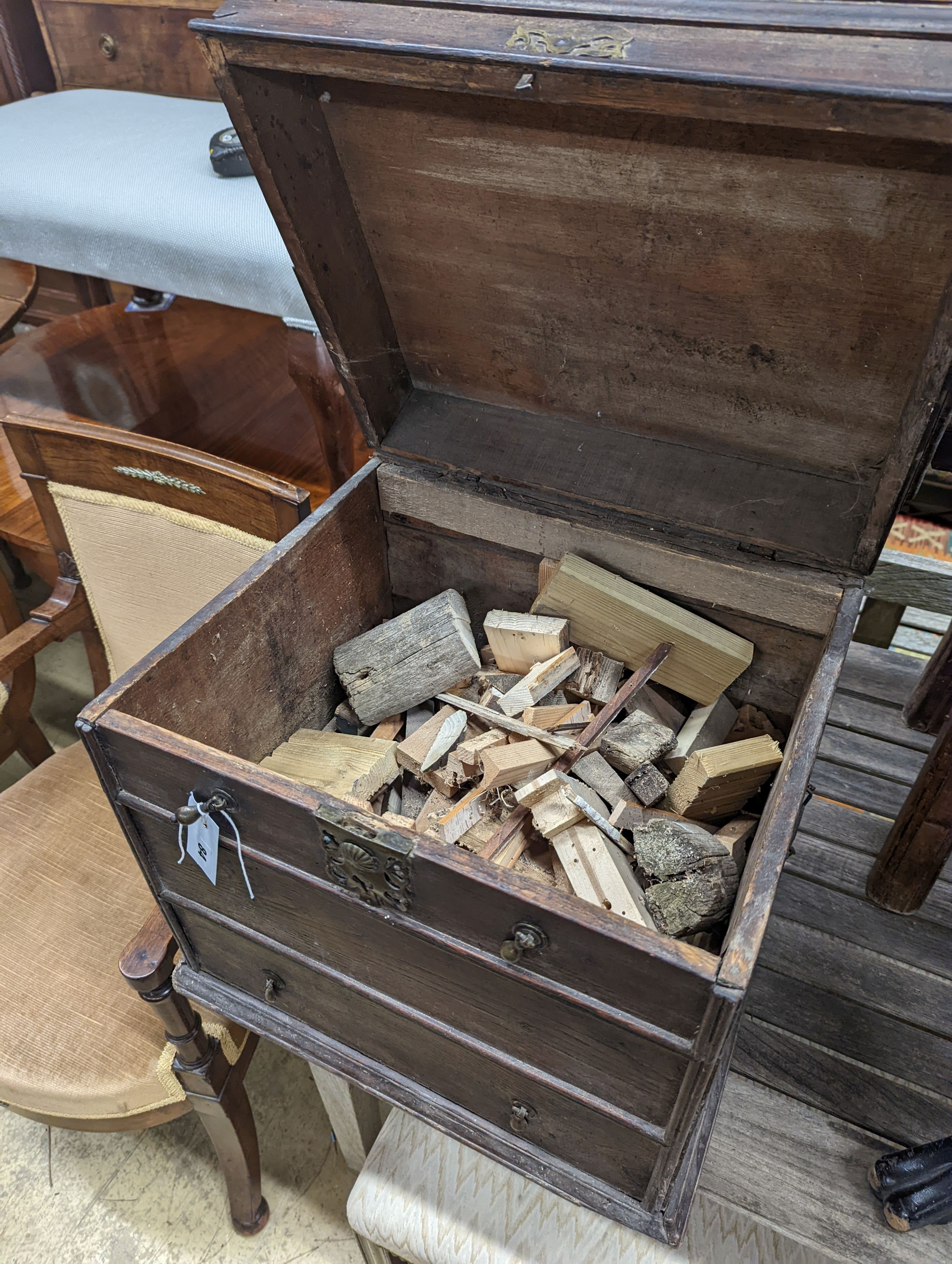 An oak log box, width 49cm, depth 38cm, height 46cm